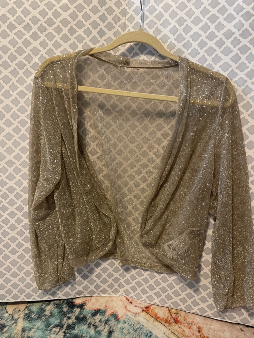 SHEIN Gold Sparkle Open-Front Shrug